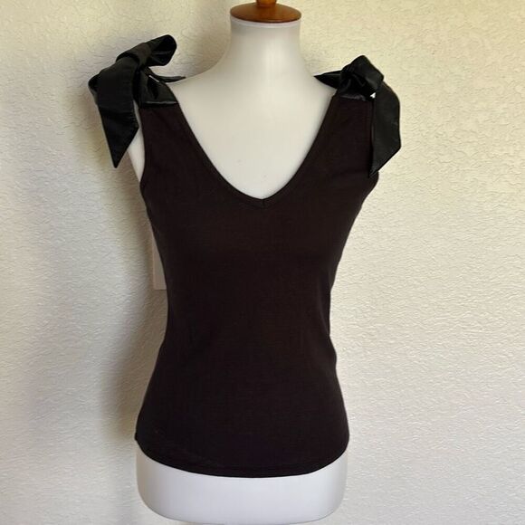 NWT Maeve Anthropologie Leather Bow strap tank top black XS - Picture 4 of 15